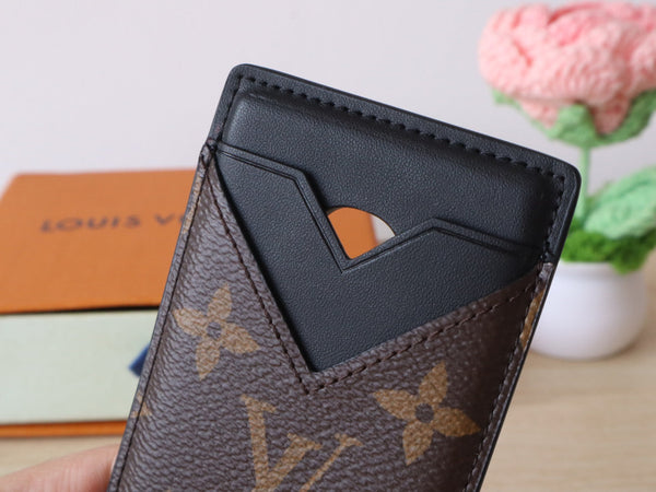 LV Porte-Cartes Magnet Brown Black Monogram Canvas & Cowhide