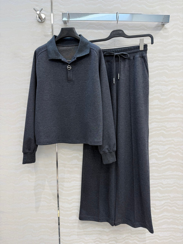 HM 26s Polo Sweatpants Set Dark Grey Wool Silk Blend 429403