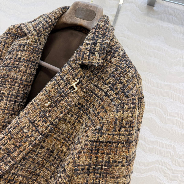 LP 26s Belted Tweed Blazer Coat Brown Wool Blend 429462