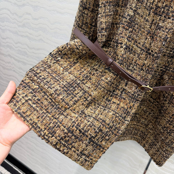 LP 26s Belted Tweed Blazer Coat Brown Wool Blend 429462