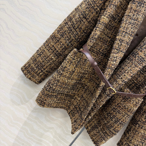 LP 26s Belted Tweed Blazer Coat Brown Wool Blend 429462