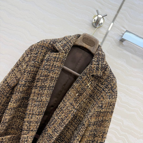 LP 26s Belted Tweed Blazer Coat Brown Wool Blend 429462