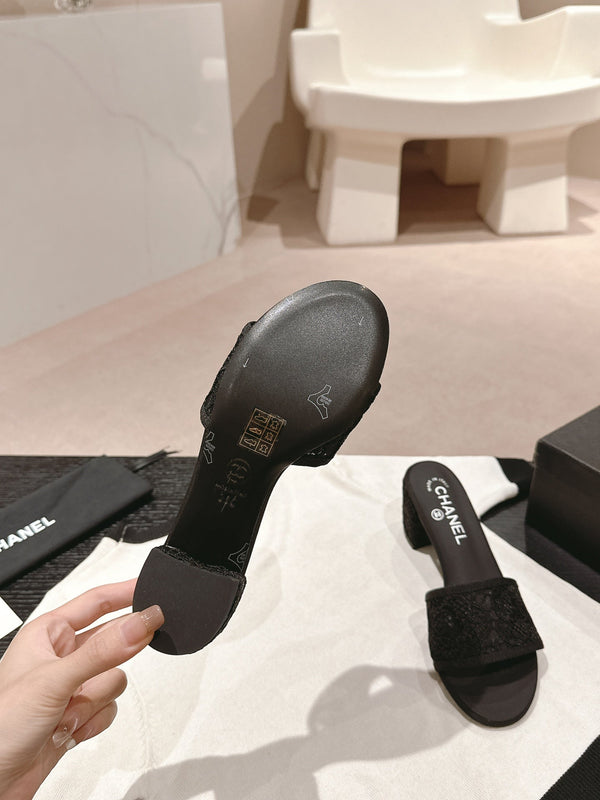 mule sandal 60 black lace fabric
