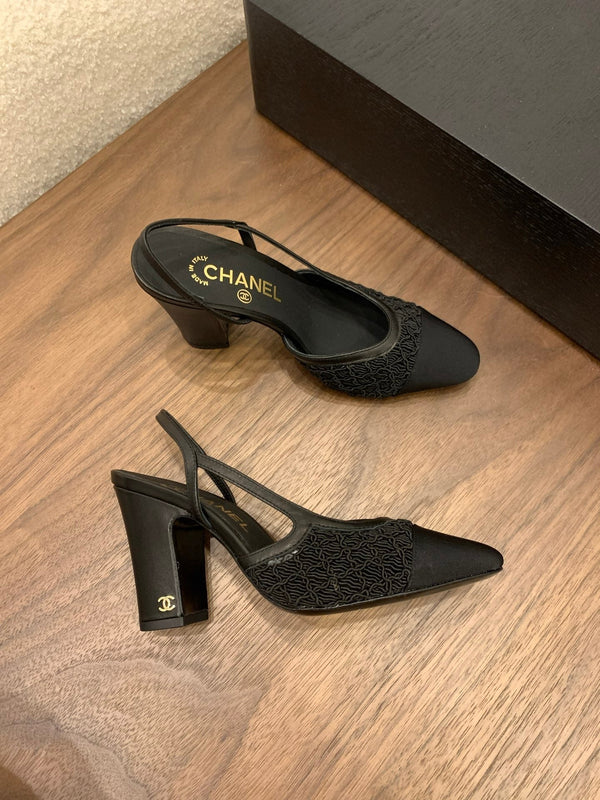CC 25 Sandal Heel 85mm Black Fabric Grosgrain