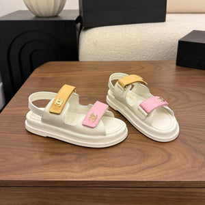 CC Dad Sandals White Pink Brown Calfskin 850576