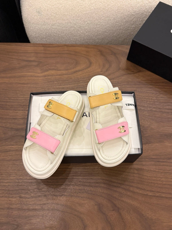 CC Dad Mules White Pink Brown Calfskin 850577