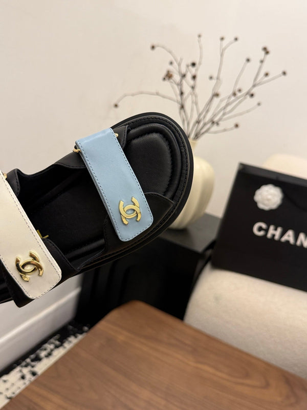 CC Dad Mules White Black Blue Calfskin 850571