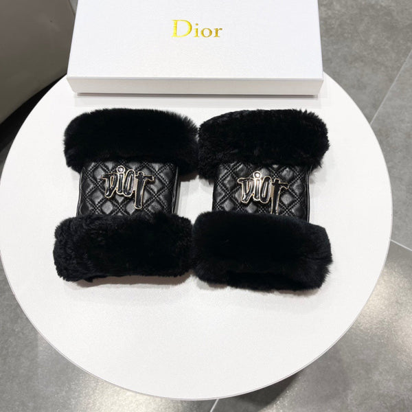 FINGERLESS GLOVES IN BLACK RABBIT FUR AND LAMBSKIN 113716
