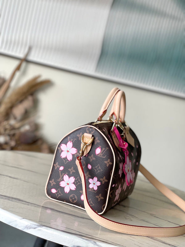 LV x TM Speedy Bandouliere 25cm Sakura Brown Cherry Blossom Monogram Canvas