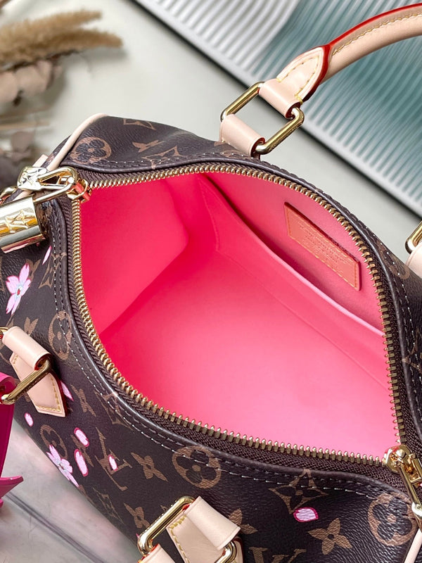 LV x TM Speedy Bandouliere 25cm Sakura Brown Cherry Blossom Monogram Canvas