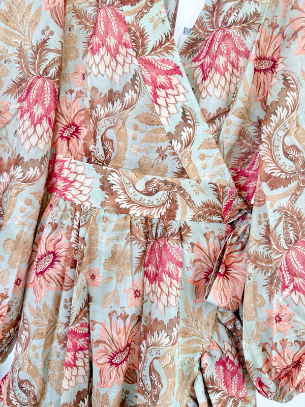 Zimmermann Daylight Mini Wrap Frill Dress Pink Cotton 342336