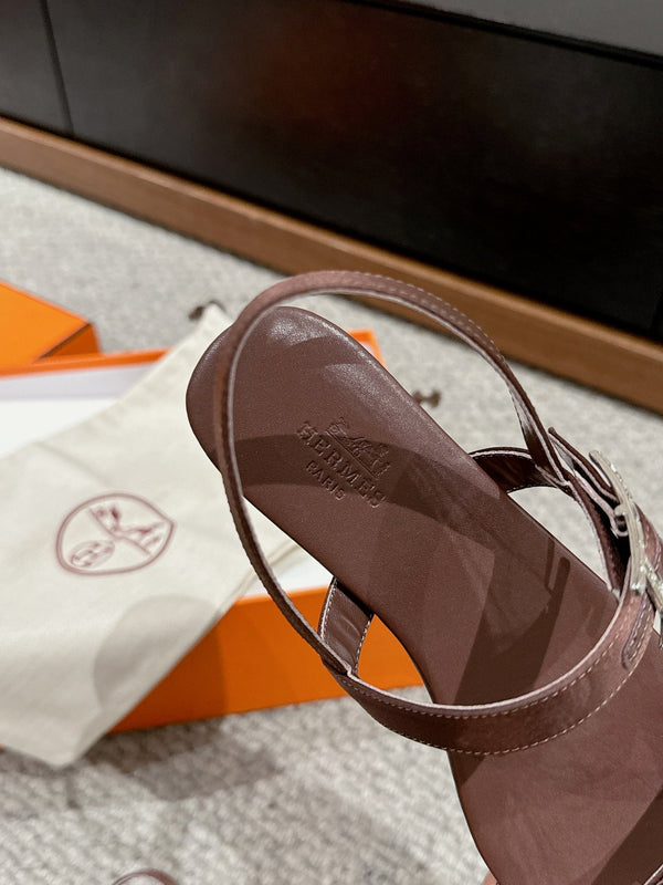 Women Roman Sandal Brown Calfskin