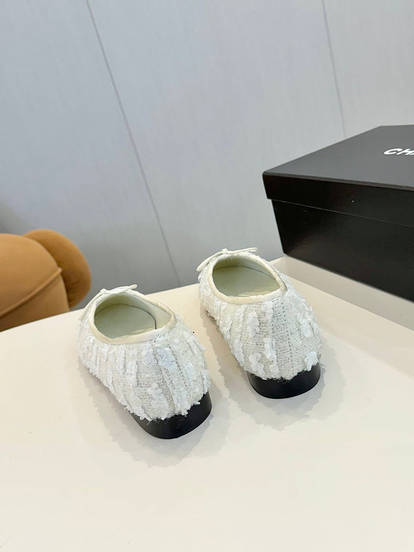 cc 25c ballet flat white tweed black grosgrain 233625