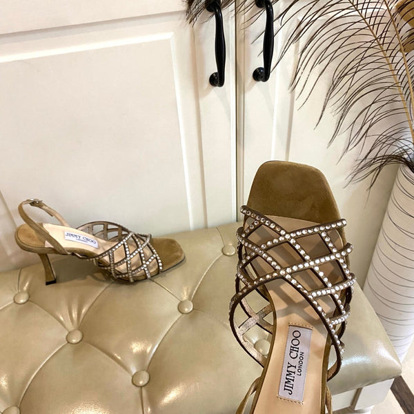 Jimmy Choo Saila Sandals 9cm Khahi Sheepskin Suede 688237
