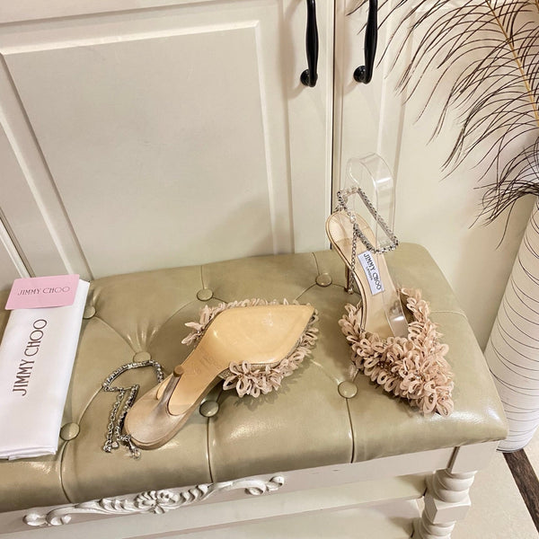 Jimmy Choo Saeda 100 Beige Lace Leather 688241