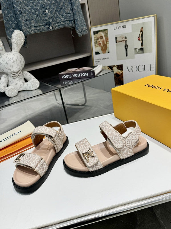 LV Sunset Flat Comfort Sandal Beige Monogram Jacquard Calfskin Cotton 626705