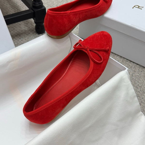 The Row Ballet Flats Bow Red Suede 290737