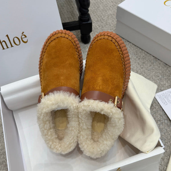 Chloe Nama Shearling-Lined Mule Brown Suede 523133