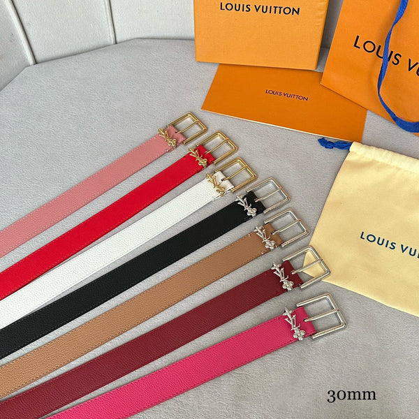 LV Bloom 30mm Belt Gold Buckle Red Brown Leather