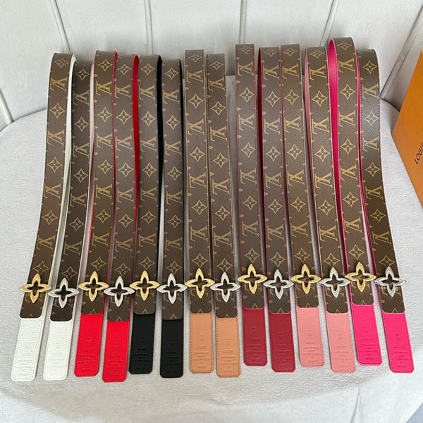 LV Flowergram 30mm Reversible Belt Silver Buckle Black Brown Leather