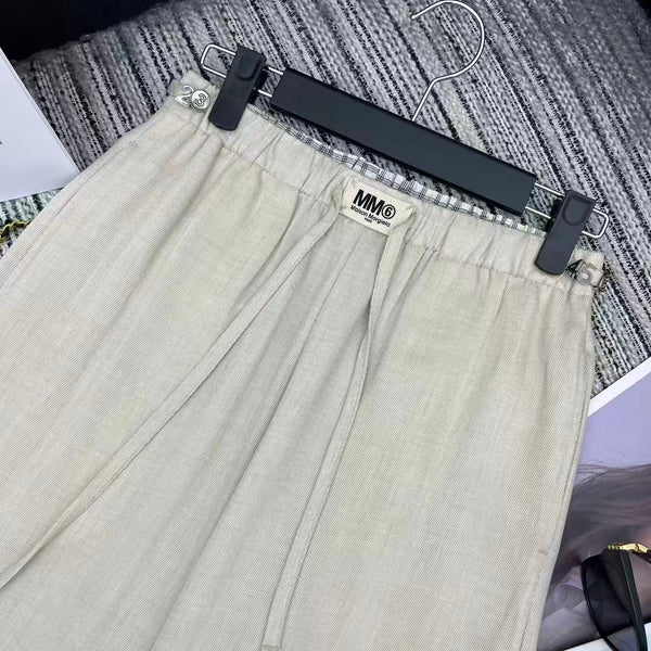 MM6 Waist Wide-Leg Suit Trousers Beige Linen 387969