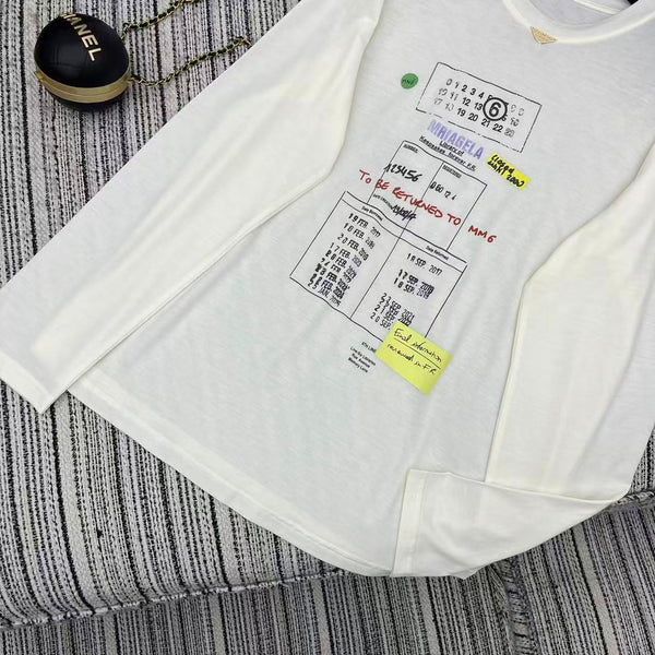 MM6 Letter Print Crew Neck Long Sleeve T-Shirt White Cotton 387966