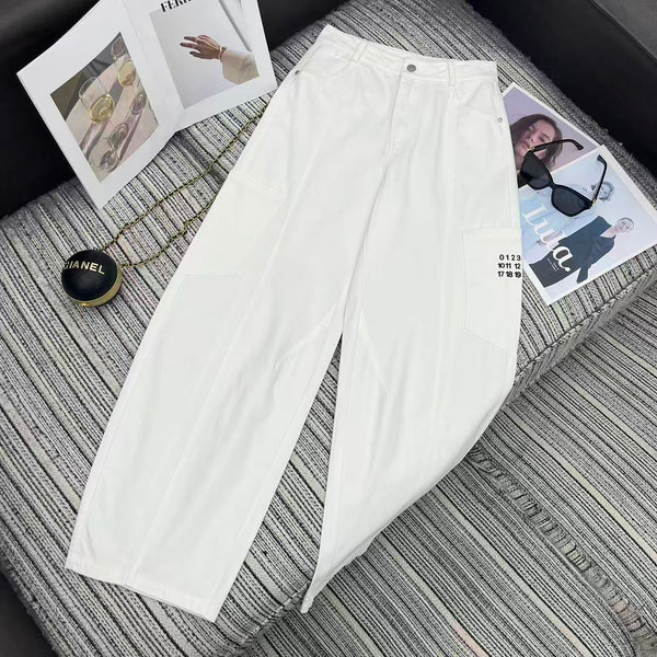 MM6 Curved Blade Cargo Pants White Cotton 387965