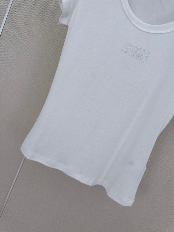 MM6 Rhinestone Letter Short-Sleeved T-Shirt White Cotton 387955