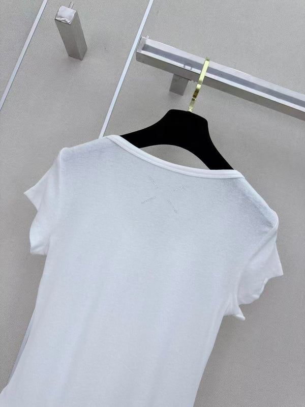 MM6 Rhinestone Letter Short-Sleeved T-Shirt White Cotton 387955
