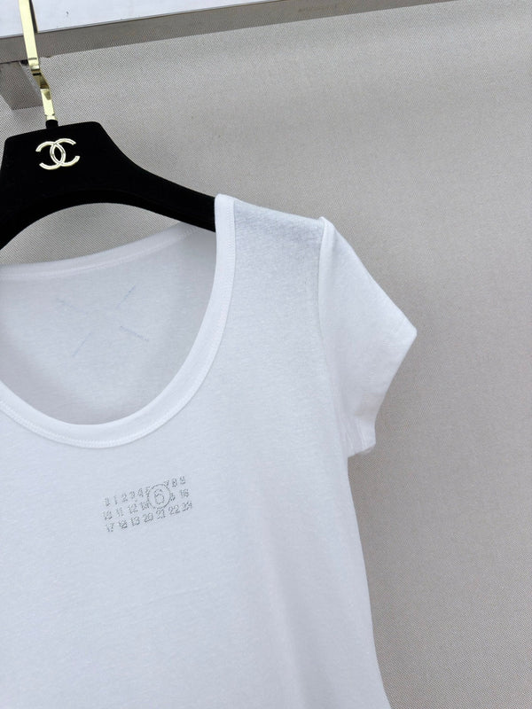 MM6 Rhinestone Letter Short-Sleeved T-Shirt White Cotton 387955