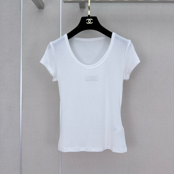 MM6 Rhinestone Letter Short-Sleeved T-Shirt White Cotton 387955