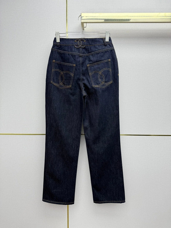 Chanel 2026 Straight Leg Jeans Navy Blue Cotton 365077