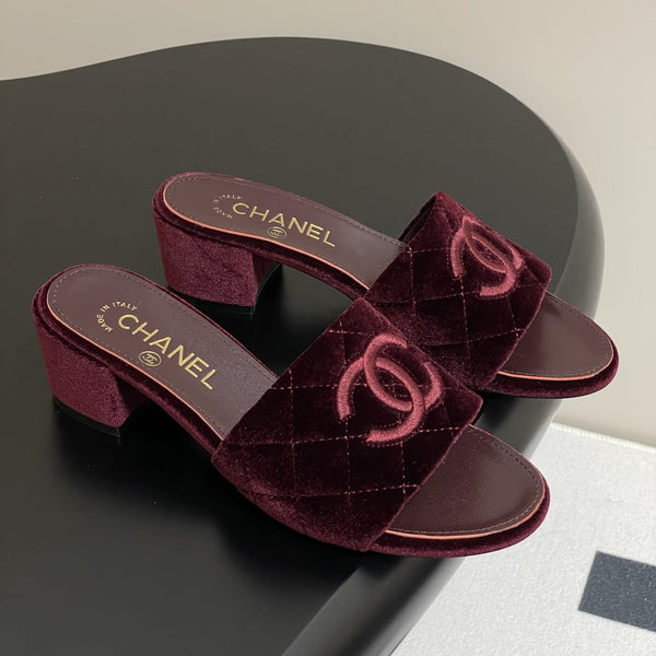 25S Embroidery Double C Mule 50mm Wine Velvet 247574