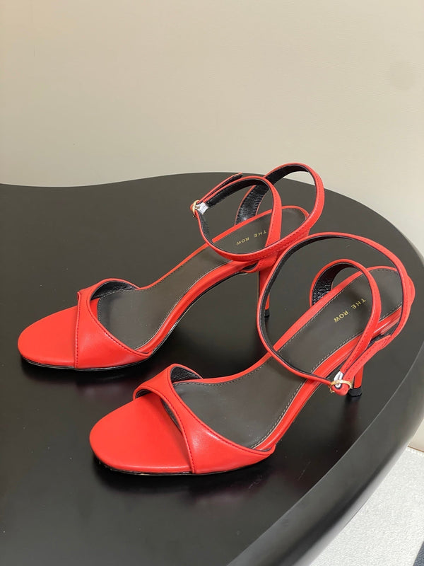 The Row 25S Strap High Heel Sandals 85mm Red Sheepskin 286190