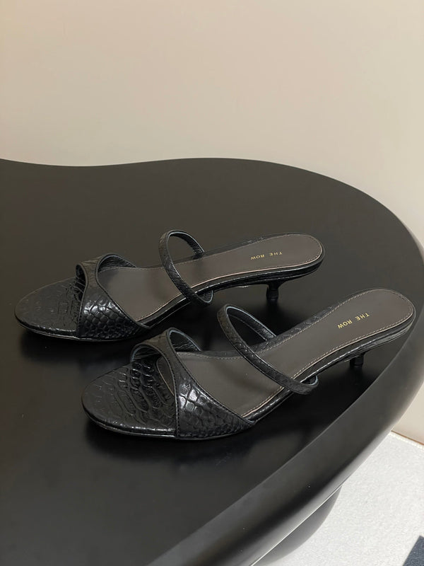 The Row 25S Strap High Heel Mule Sandals 35mm Black Snake Pattern Cowhide 286213
