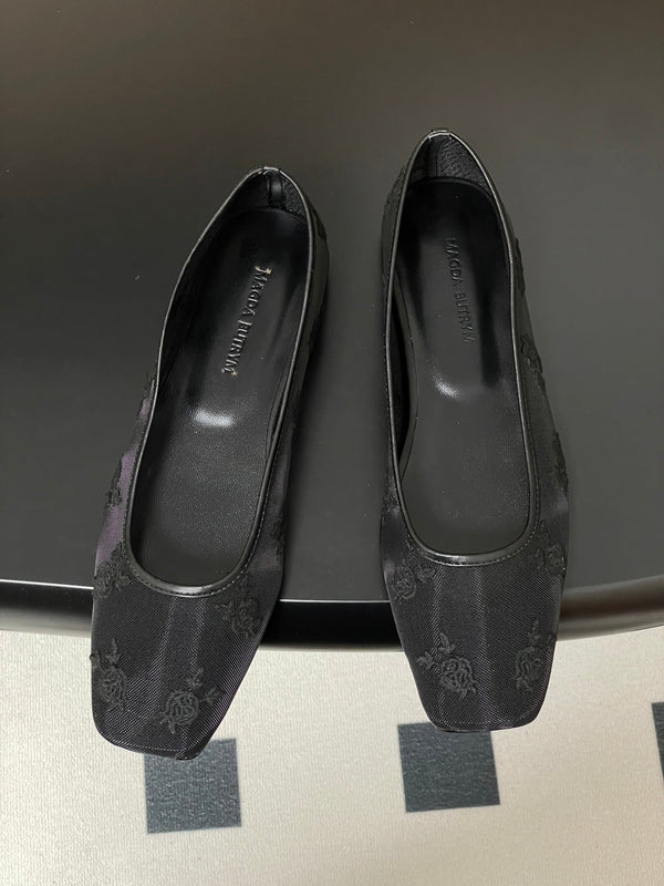 Manolo 25 Ballet Flats Black Mesh Fabric 319742