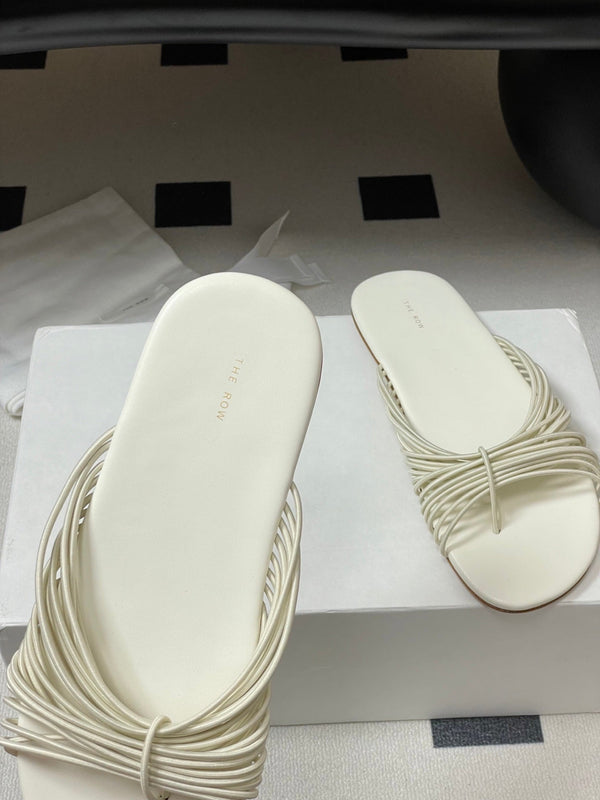 The Row Sara Slide Sandal In Ivory Elastic And Leather 345204