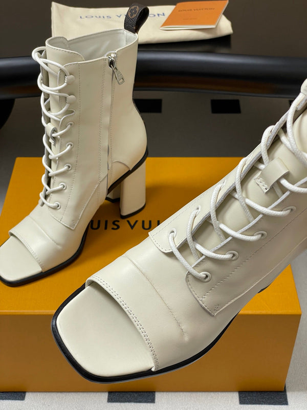 LV Berlin Open Toe Ankle Boot 85mm White Calfskin 416734