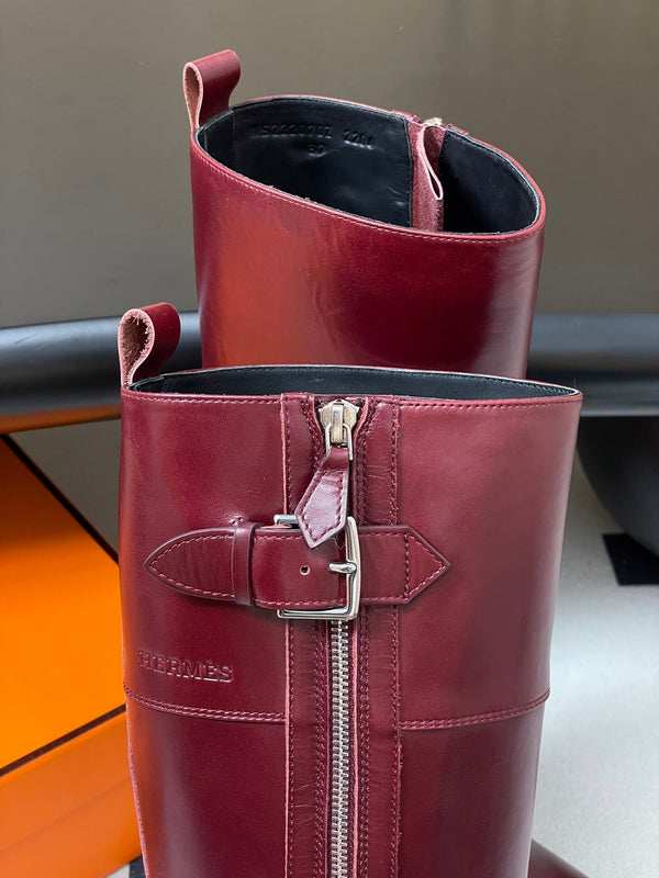HM Jumping Boots 50mm Wine Red Edge Lock Calfskin