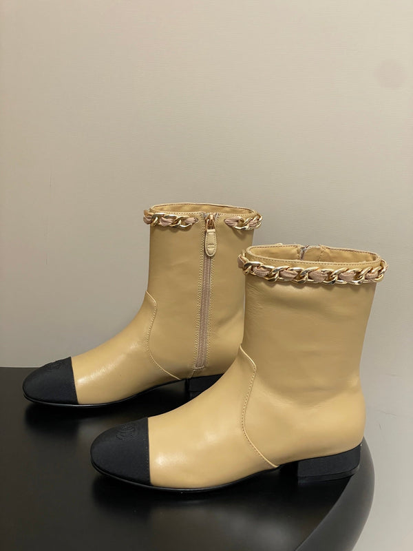 CC 25B Chain Short Boot 25mm Black Beige Denim Cowhide 423152