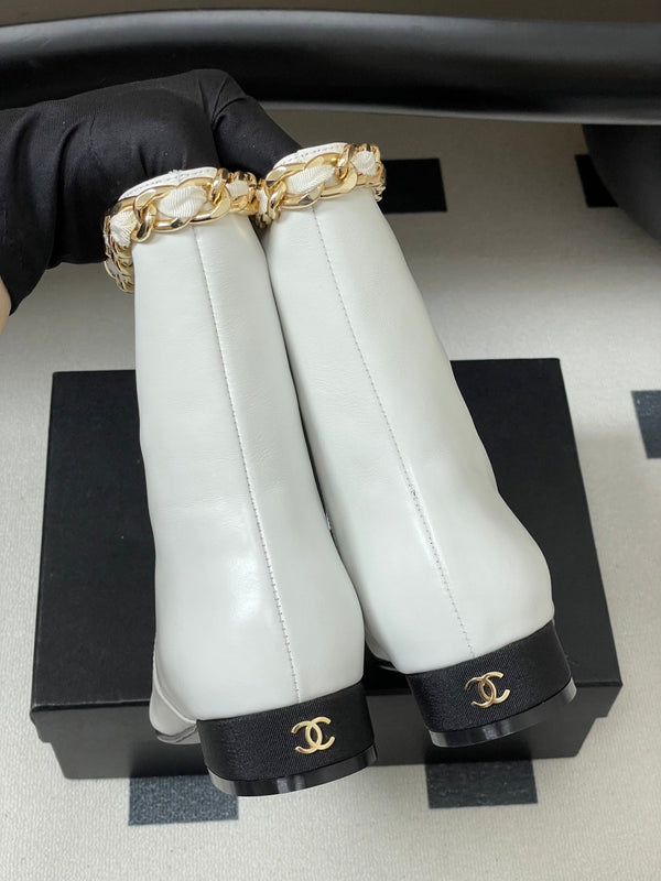 CC 25B Chain Short Boot 25mm Black White Denim Cowhide 423153