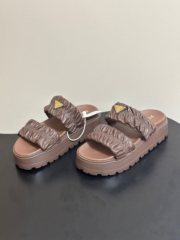 Pra 26s Flatform Slides Brown Matelassé Leather 834767.