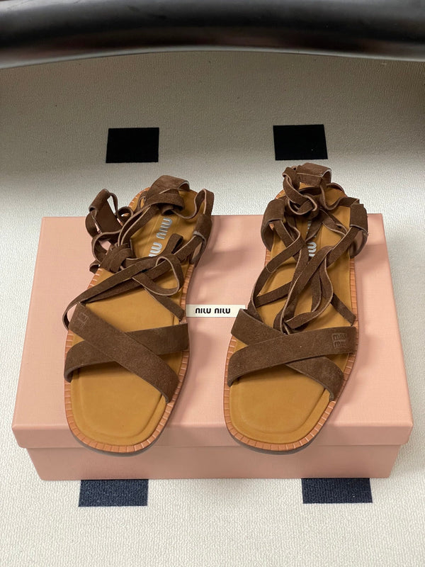 Miu Strappy Sandals Cocoa Brown Suede 834949