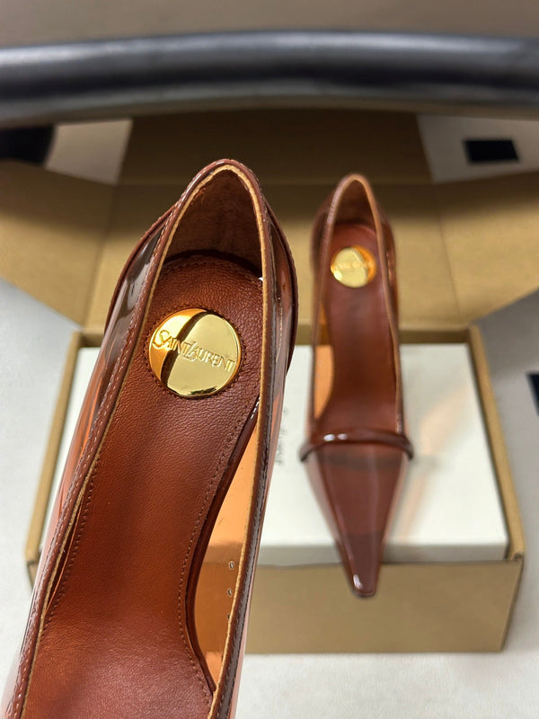 YSL Brigitte Pumps 10.5cm Brown TPU Leather 932286