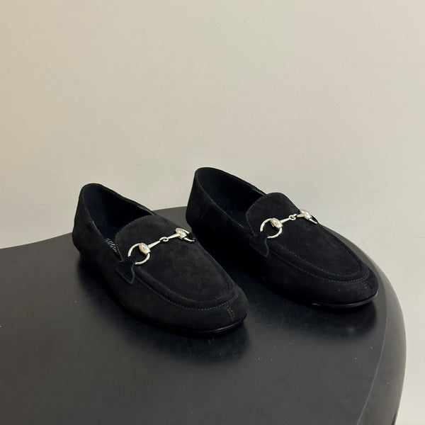 GG 26s Horsebit Loafers Flat Black Suede 952564