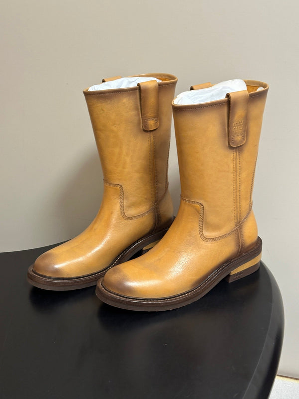 Miu Miu 2026 Foule Mid-Calf Boots Cowhide 994108