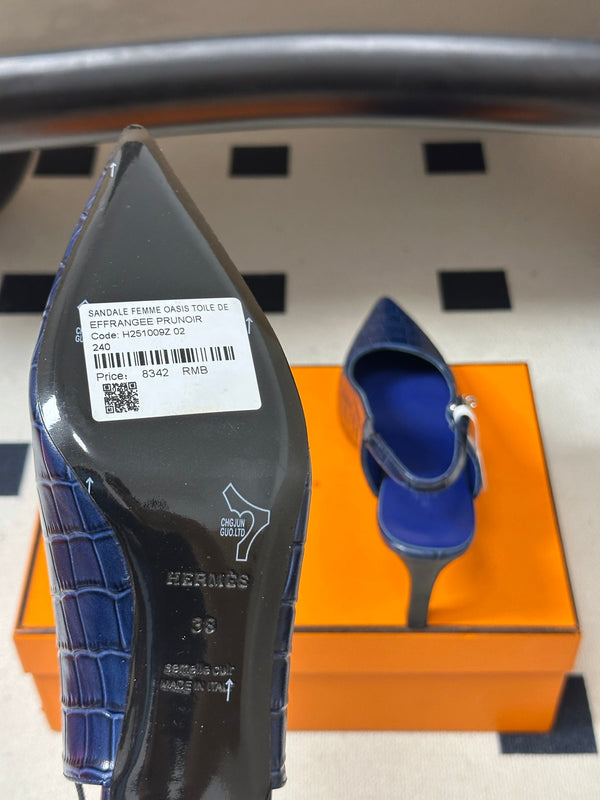 HM 26S Lover Slingback Flats 8cm Croc-Embossed Cowhide 150541