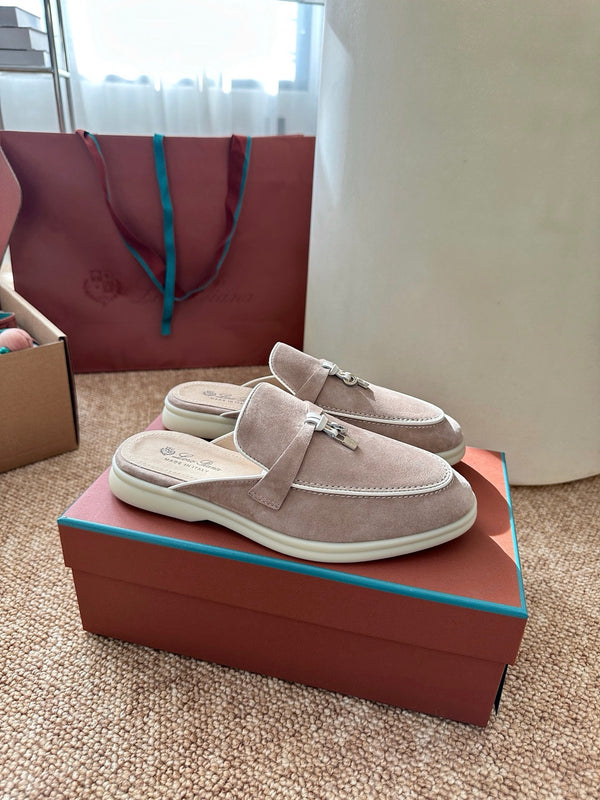 Loro Piana Charms Walk Flat Mules Sand Suede 623546