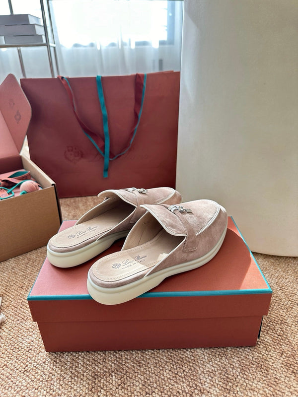 Loro Piana Charms Walk Flat Mules Sand Suede 623546