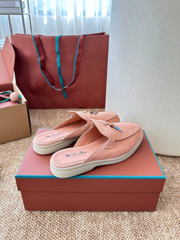 Loro Piana Charms Walk Flat Mules Himalayan Salt Suede 623554